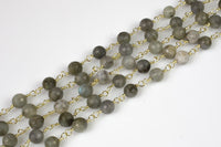 Gold Labradorite Rosary Chain by the Foot. 6mm/8mm Faceted Round