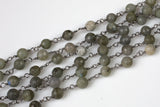 Labradorite Rosary Chain by the Foot. Gunmetal Plated Brass Wire. 8mm Faceted Round. Sold by the Foot.