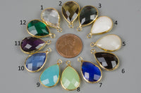 Gold Bezel Crystal Teardrop 12x22mm 2 pcs