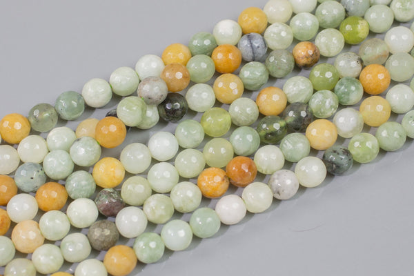 Natural Flower Jade, High Quality Faceted Round Gemstone Beads