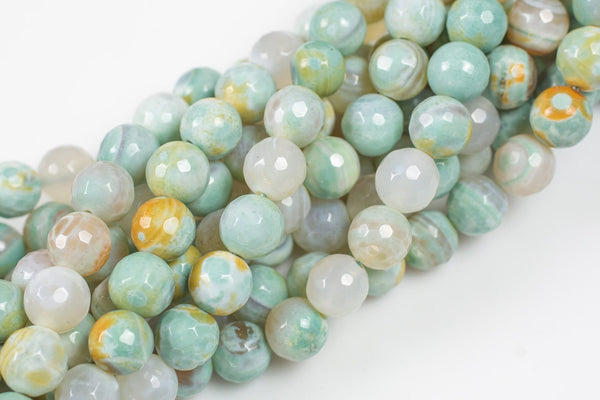 Ocean Teal Banded Agate, High Quality in Faceted Round, 8mm and 10mm -Full Strand 15.5 inch Strand