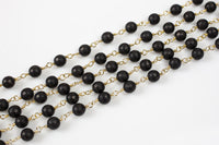 Gorgeous BLACK ONYX Smooth or Matte FACETED Rosary Chain--8mm Gold by the foot