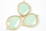 24x30mm Irregular Gold Bean Shaped Crystal Bezzeled With CZ- Light Mint Green