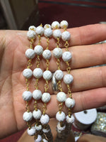 White Turquoise Rosary Chain - High Quality 8mm round Faceted by the foot- Gold Plated Plated Brass