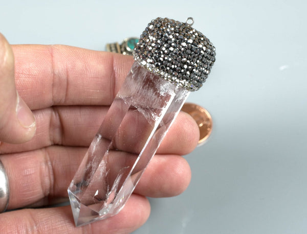 NATURAL Quartz Crystal Point Full Pave Pendant Average size- 2-2.5 inches