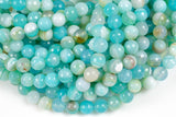 Aqua Blue Banded Agate, High Quality in Faceted Round, 6mm, 8mm, 10mm, 12mm- Full 15.5 Inch Strand
