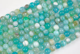 Aqua Blue Banded Agate, High Quality in Faceted Round, 6mm, 8mm, 10mm, 12mm- Full 15.5 Inch Strand