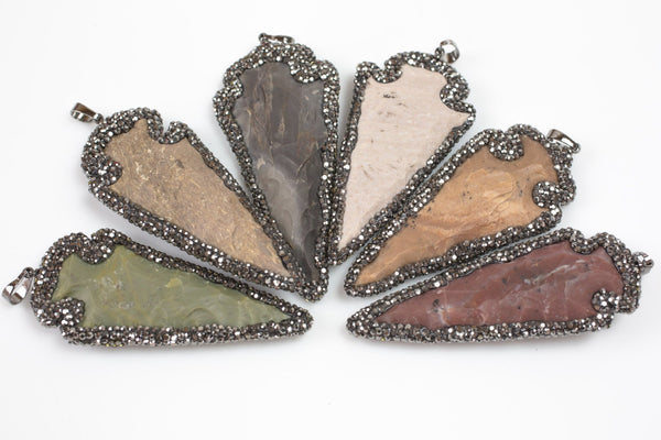 ARROWHEAD Pave Hematite Diamond Crystals Wrapped Arrowhead 2.5 -- Arrowhead made out of natural jasper-- Exclusive Item!!!