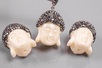 Pave Crystal Carved Resin Set in Clay Pave-- Resin Buddha Pendant