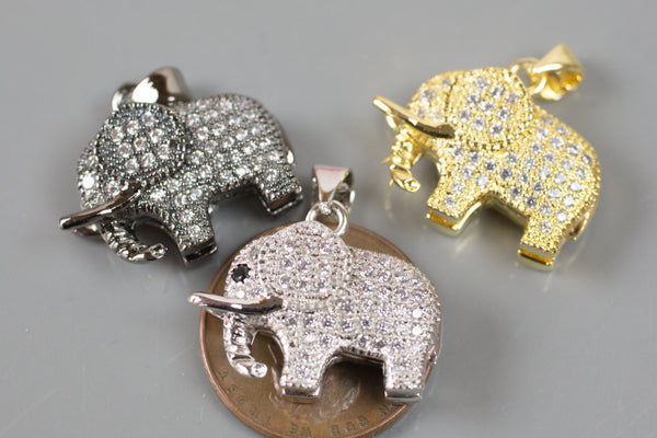 Lucky Elephant CZ Gold, Gunmetal, Silver Pave Medium Charm