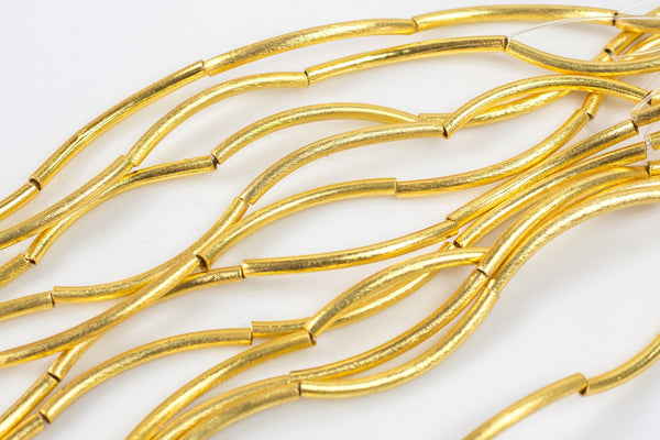 Brushed Gold Copper Curved Tube, All sizes! 8 Inch Strand-5 pieces per strand. 40mm AAA Quality