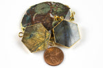 Labradorite Hexagon Pendant or Connector Gold Plated 25mm 1 piece. LOTS OF FIRE.