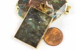 Labradorite Rectangle Pendant or Connector Gold Plated 35mm 1 piece. LOTS OF FIRE.