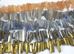 Natural Titanium Plated Brazilian Quartz Freeform Pieces, Slightly Graduated ONE FULL STRAND. Appx 46 Pieces. Gemstone Beads