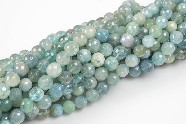 Natural Clearish Blue aquamarine faceted round beads in full strands-Full Strand, 4mm, 6mm, 8mm, 12mm, or 14mm Beads. Gemstone Beads
