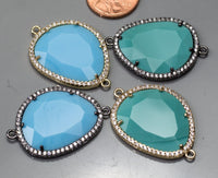 24x30mm Turquoise Irregular Gunmetal Bean Shaped CONNECTORS Crystal Bezzeled With CZ. Turquoise Selection.