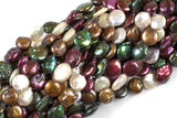 Natural 13-14mm Coin Pearl Freshwater Pearl, Full strands- Multi Color! Gemstone Beads