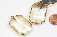 Champagne Crystal Wrapped Rectangle In Gold Pendants