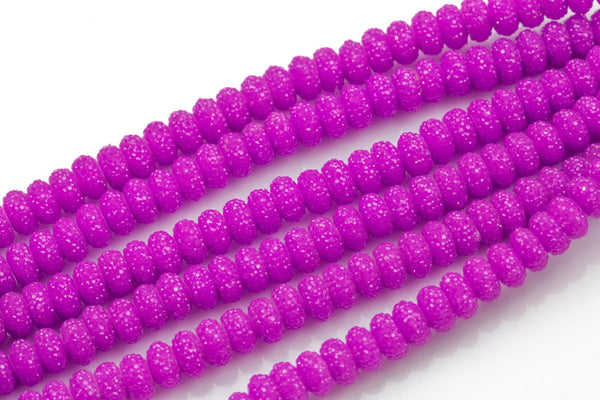 Natural 6mm 8mm 10mm Roundel Micro Pave In half strands- Fusia Purple Gemstone Beads