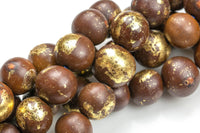 Gold Layered Wood Beads- 8 inches- 14 Pieces