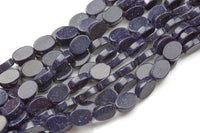 Natural Blue Gold Stone- Flat Oval Beads-10x14mm- 28 Pieces- Special Shape- Full Strand- 16 Inches Gemstone Beads