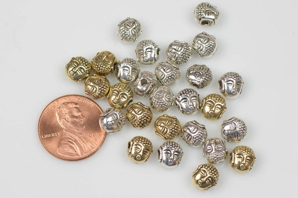 20 pcs Buddha Bead 7mm Bead Pewter. Gold, silver, or gunmetal. all colors.