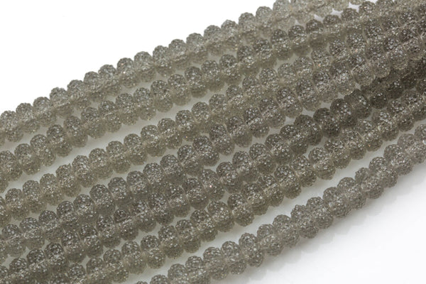 Natural 6mm 8mm 10mm Roundel Micro Pave In half strands- Clear Gray Gemstone Beads