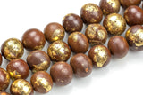 Gold Layered Wood Beads- 8 inches- 14 Pieces