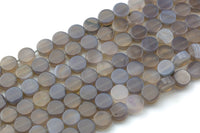 Natural Gray Agate-  Flat Coin- Beads-10mm- 40 Pieces- Special Shape- Full Strand- 16 Inches Gemstone Beads