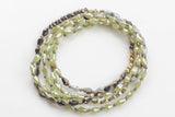 Isabel Layering Necklaces with Pyrite and Mother of Pearl - Ready to Wear - Green Peridot Gray - Perfect for Layering 35"