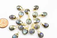 Small Cute Labradorite Drops Briolette Charm / Pendant ~6*13mm. Gold plated bail.