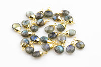 Small Cute Labradorite Drops Briolette Charm / Pendant ~6*13mm. Gold plated bail.