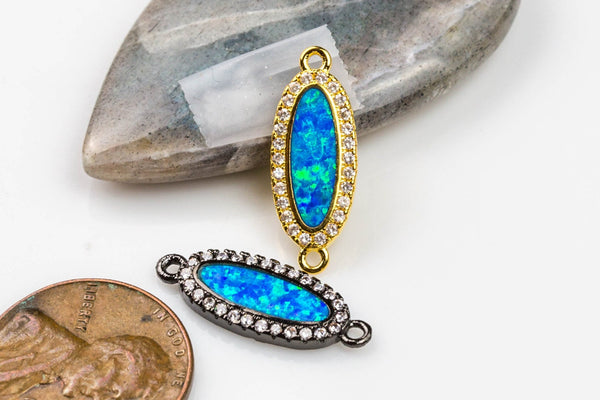 Tiny Blue Opal Oval Connector Wrapped in Cz- Perfect for Chokers or Bracelets!