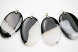 BEAUTIFUL HAND SELECTED Two-toned Black Onyx Quartz Druzy Pendants. Highly polished. Approximately 35*55mm (1" by 2"). One piece.