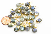 Small Cute Labradorite Drops Briolette Charm / Pendant ~6*13mm. Gold plated bail.