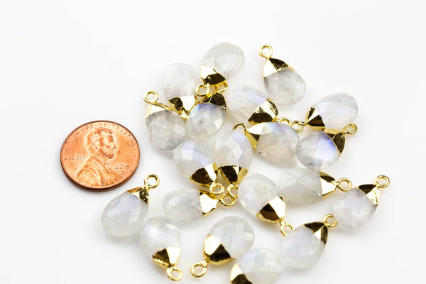 Small Cute Moonstone Drops Briolette Charm / Pendant ~6*13mm. Gold plated bail.