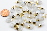 Small Cute Moonstone Drops Briolette Charm / Pendant ~6*13mm. Gold plated bail.