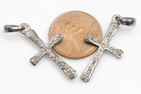 Pave REAL DIAMOND set in sterling silver-- Diamond Cross Pendant