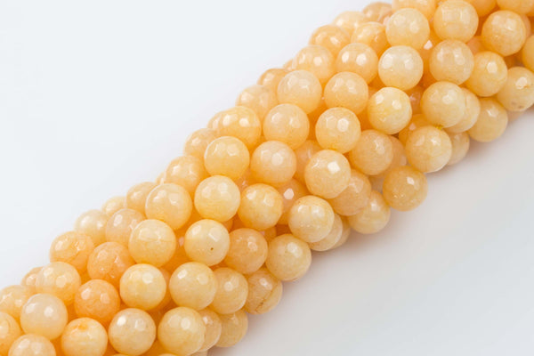 8mm- JADE Faceted Round- Single or Bulk- 15.5" - Pale Peach Yellow-Full Strand 15.5 inch Strand