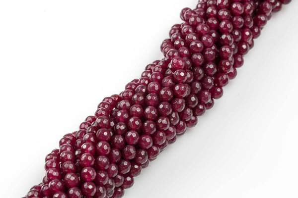 6mm- DEEP RUBY JADE Faceted Round- Single or Bulk- 15.5"- Deep Ruby-Full Strand 15.5 inch Strand