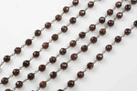 Garnet Rosary Chain-- High Quality 6mm 8mm Faceted Round- Gunmetal Plated