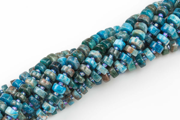 Natural Apatite- Large Heishi Roundel Shape- High Quality- 8-9 or 9-10mm- Full Strand 16" - 60 Pieces AAA Quality Gemstone Beads