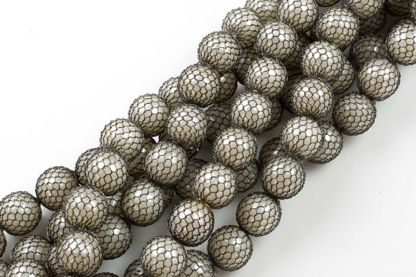 Caged Glass Pearl- 2 sizes- 12mm and 14mm- 8 inch Strand- Gunmetal
