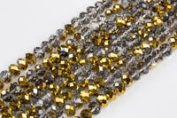 10mm Crystal Rondelle -1 or 5 or 10 STRANDS- Smoke Half Gold