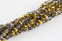 10mm Crystal Rondelle -1 or 5 or 10 STRANDS- Smoke Half Gold