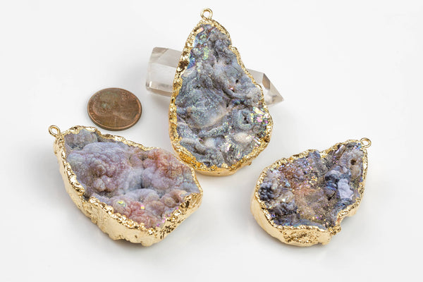 Agate Druzy AB Pendant 2.25 inch- Teardrop