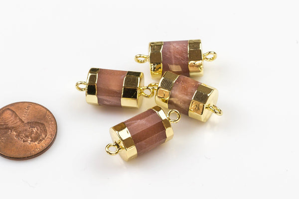 Barrel Pink Moonstone Connector 10*15mm- High Quality