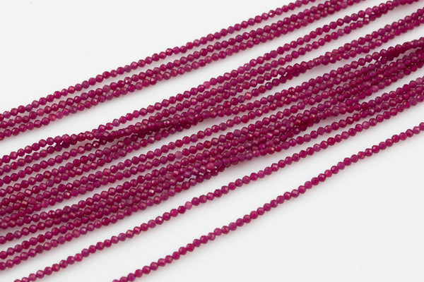 Dyed Ruby Beads Full Strands-15.5 inches-2mm- Nice Size Hole- Diamond Cutting, High Facets- Nice and Sparkly- Faceted Round