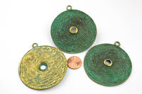 Large Antique Brass Disc Pendant- Reversable- 62mm