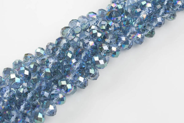 12mm Crystal Rondelle -2 or 5 or 10 STRANDS- Light Tealish Blue ab